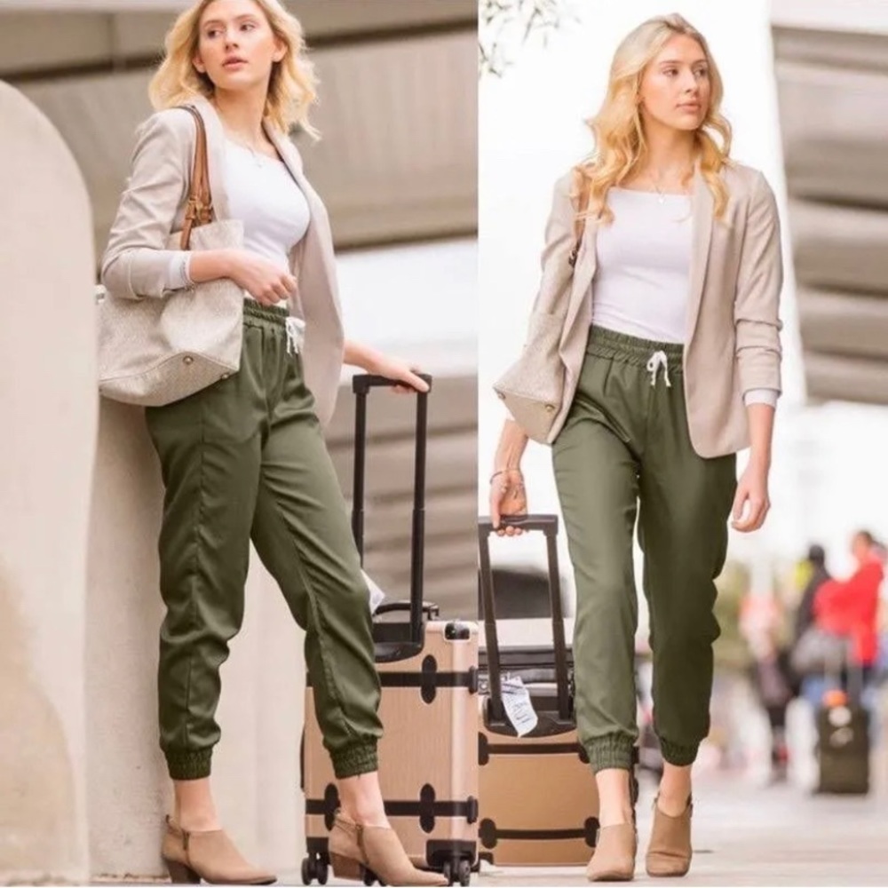Baubax Travel Pants Olive Green Twill Joggers XS
